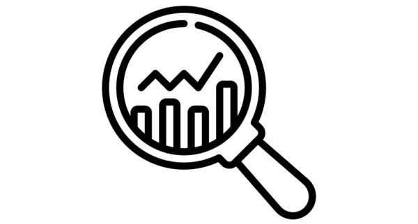 Magnifying glass over bar and line chart