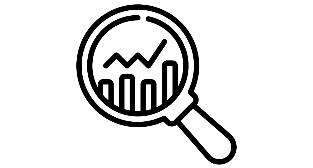 Q-MTS © Flaticon.com Lupe über Diagramm mit Balken und Linien