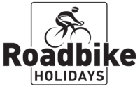 Logo of a cyclist above the text Roadbike Holidays