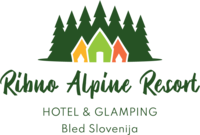 Ribno Alpine Resort logo with colorful houses and pine trees