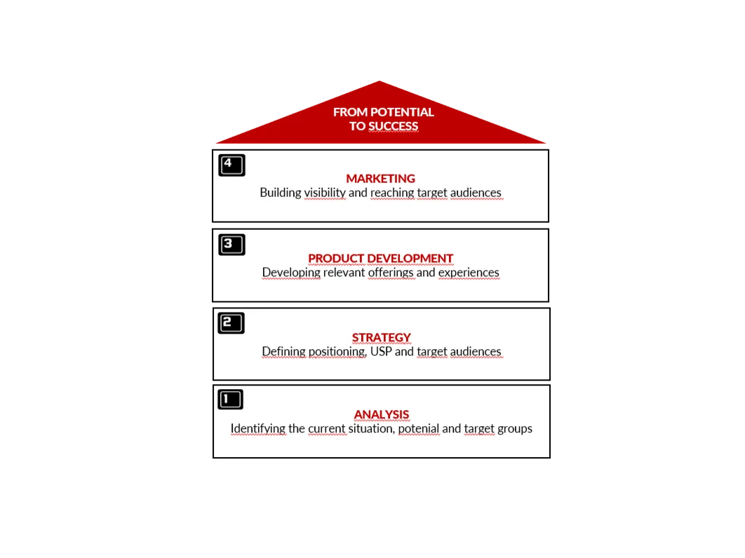 Four-step path from potential to success: analysis, strategy, product development and marketing