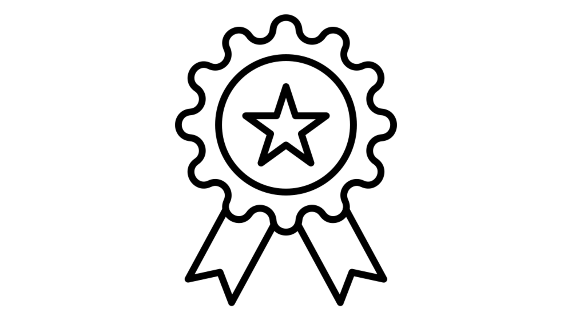Badge with star and two ribbons in black and white line art
