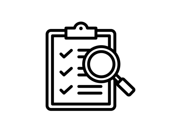 Checklist icon with magnifying glass for review