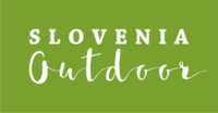 White text Slovenia Outdoor on green background